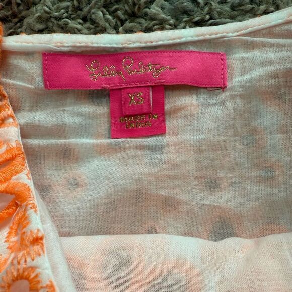 Lilly Pulitzer Orange Floral Eyelet Lace Top - Picture 6 of 8